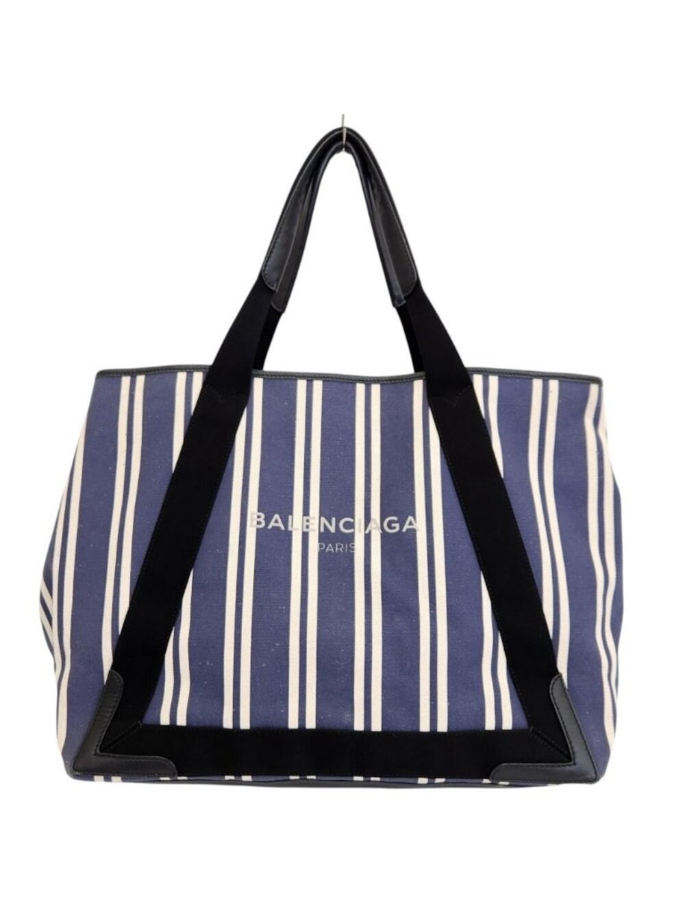 Balenciaga Navy Cabas M Stripe Canvas Tote Bag